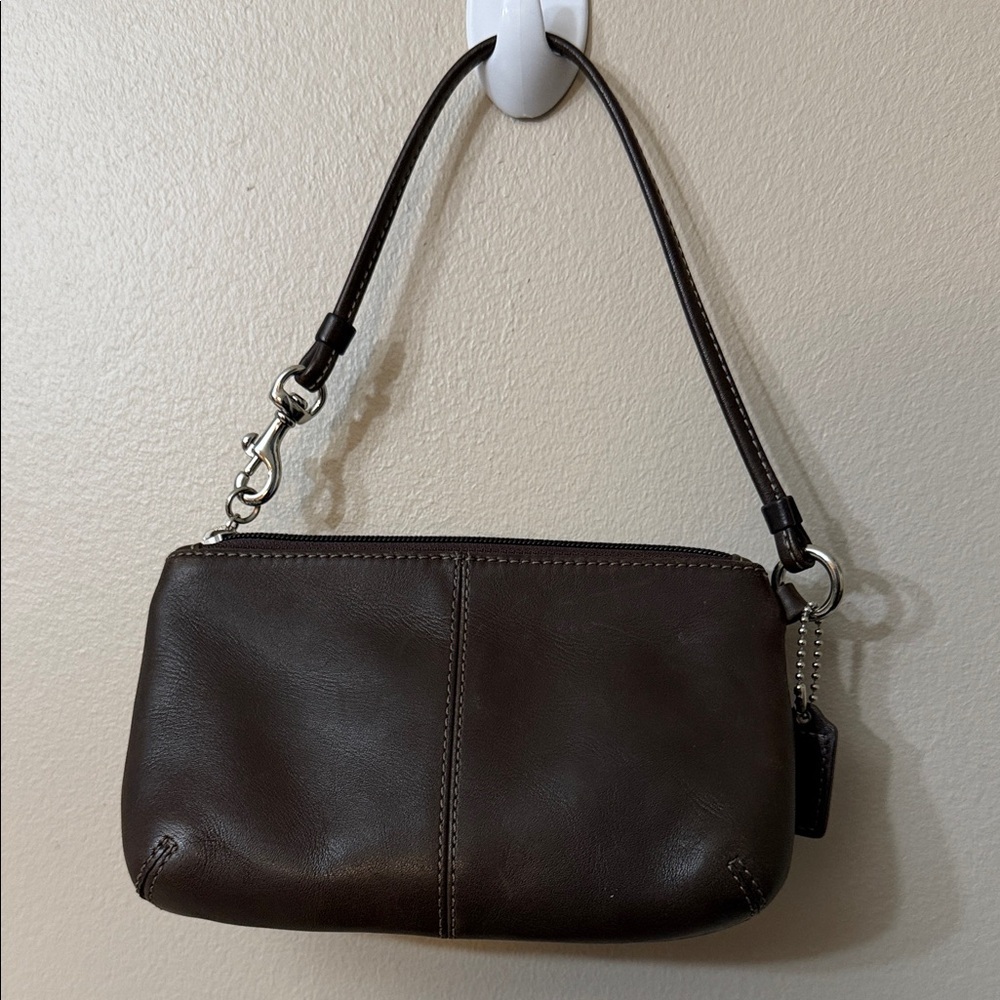 COACH Dark Brown Leather Wristlet with Silver Hardware - Picture 2 of 7